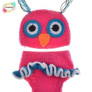 Newborn Crochet Pink Owl Costume, Photography Prop